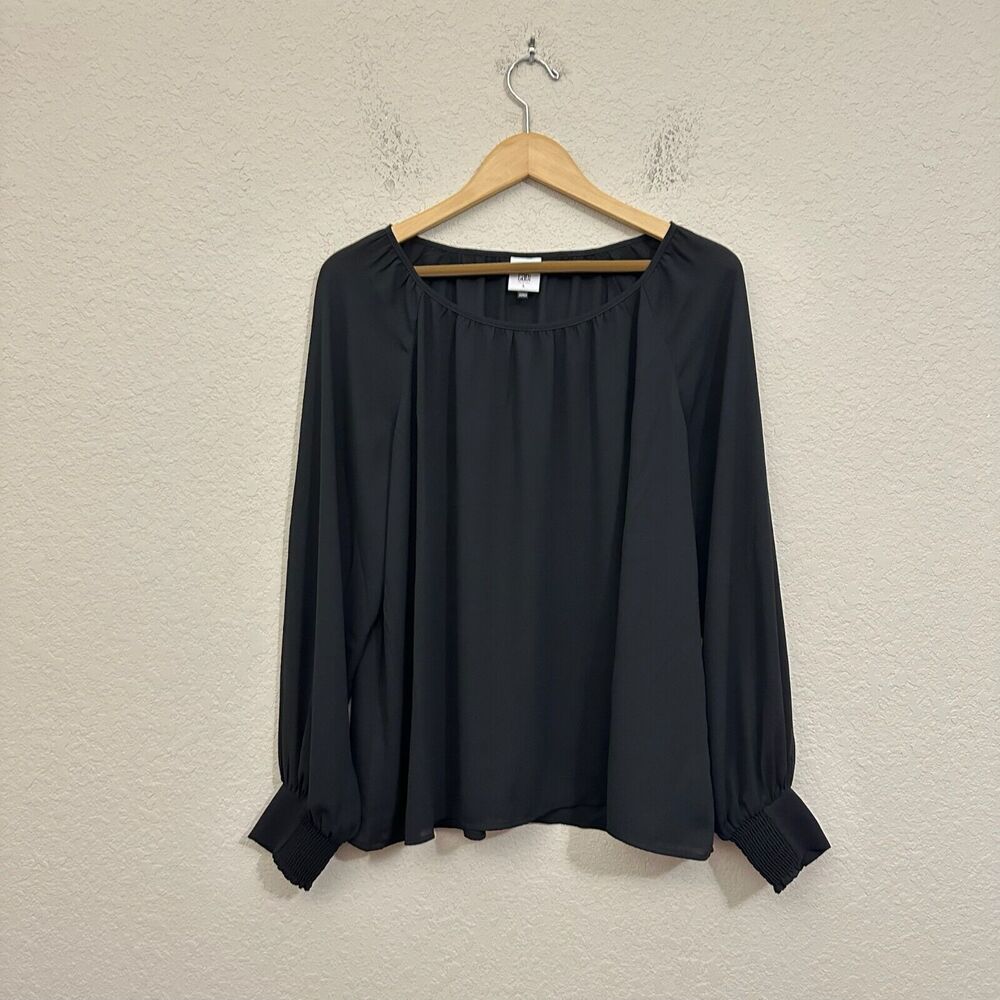 CABI Round Trip Blouse Black Pullover LS Gothic Minimalist Office Work